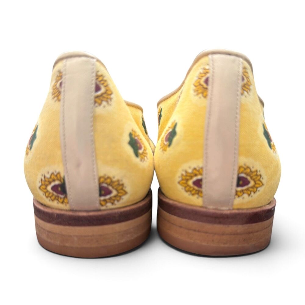 paul mayer moods yellow artisan floral smoking loafers square toe slip on size 8 - Picture 3 of 8